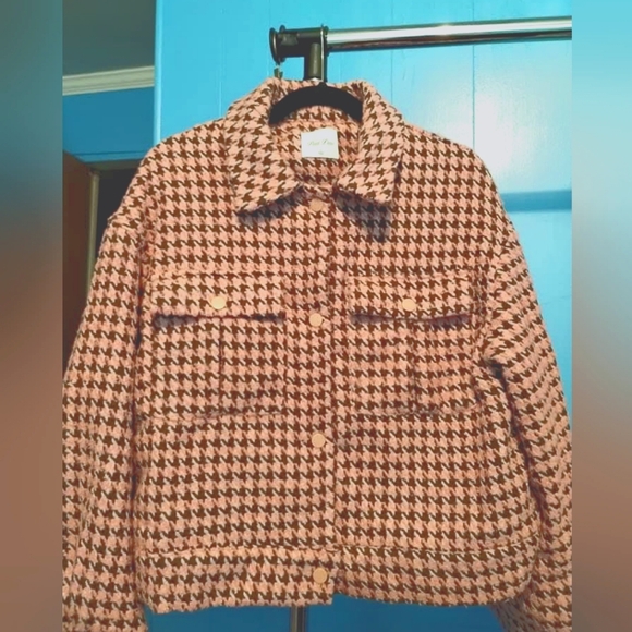 NWOT Pink & Brown Houndstooth Jacket - Picture 1 of 1